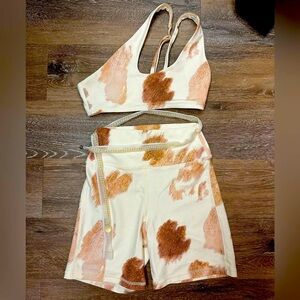 We Wore What Cowhide Workout Set Size L- One shoulder sports bra & biker shorts